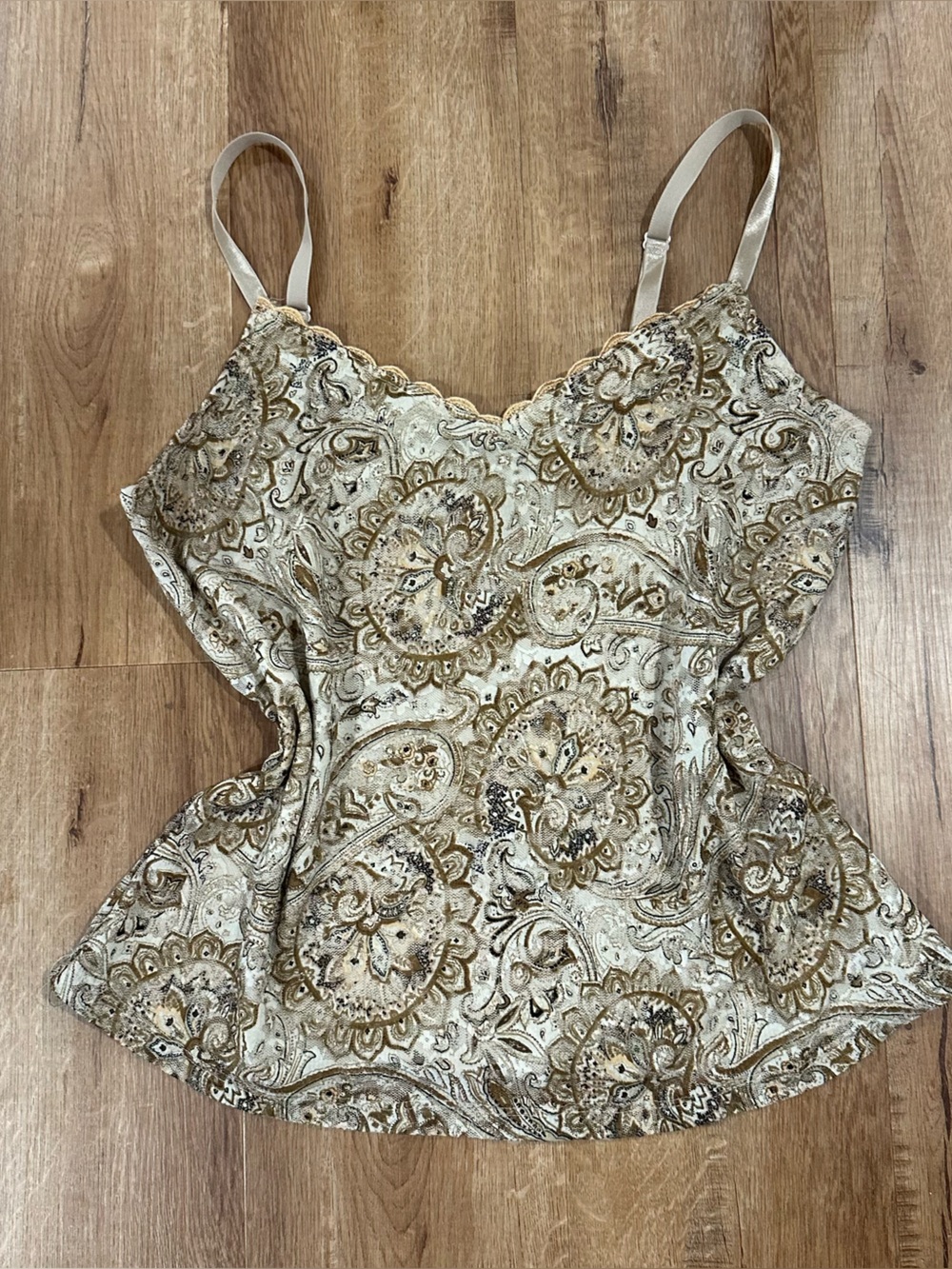 Y2K Tank Avenue Cream and Gold Paisley Satin Cami